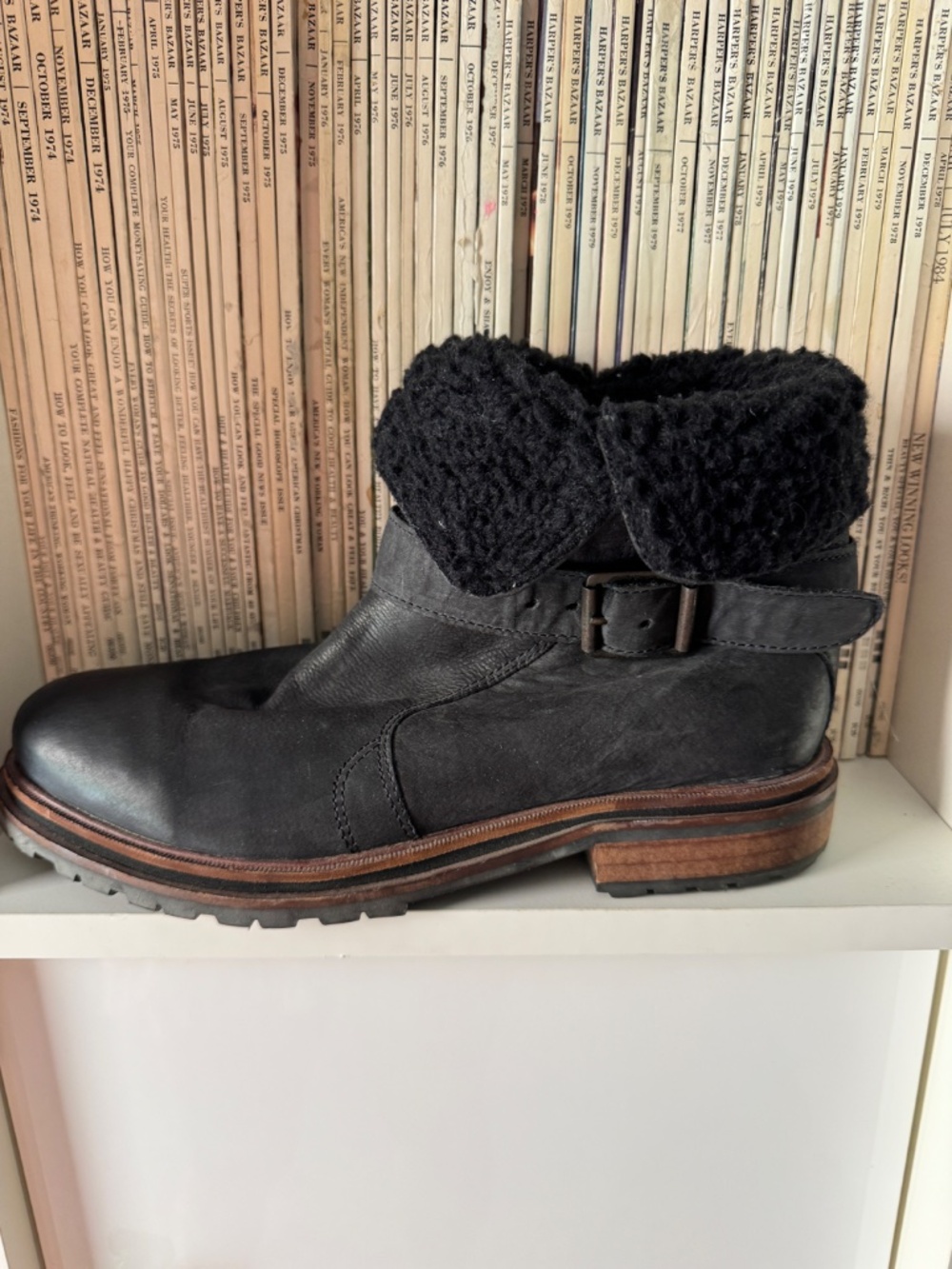 H by Hudson black leather motorcycle boots Nubuck chic moto buckle boot shoes - Picture 11 of 16